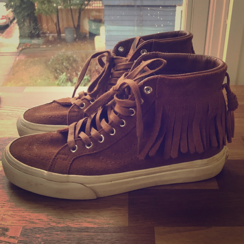 brown suede vans with fringe